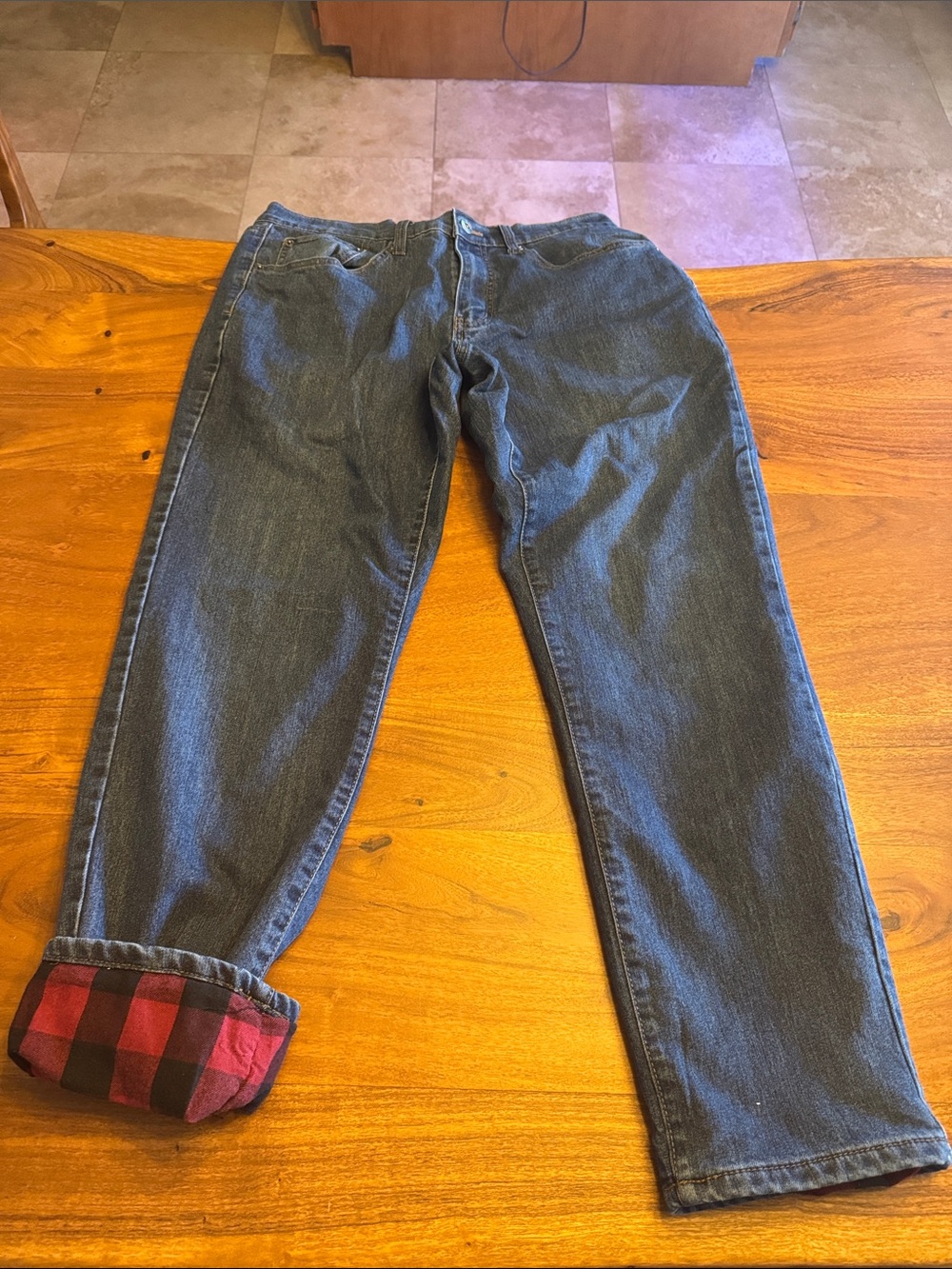 Eddie Bauer Flannel Lined Relaxed Fit Jeans in Dark Blue Denim